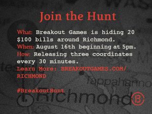 Breakout Games is hosting a Scavenger Hunt August 15th!